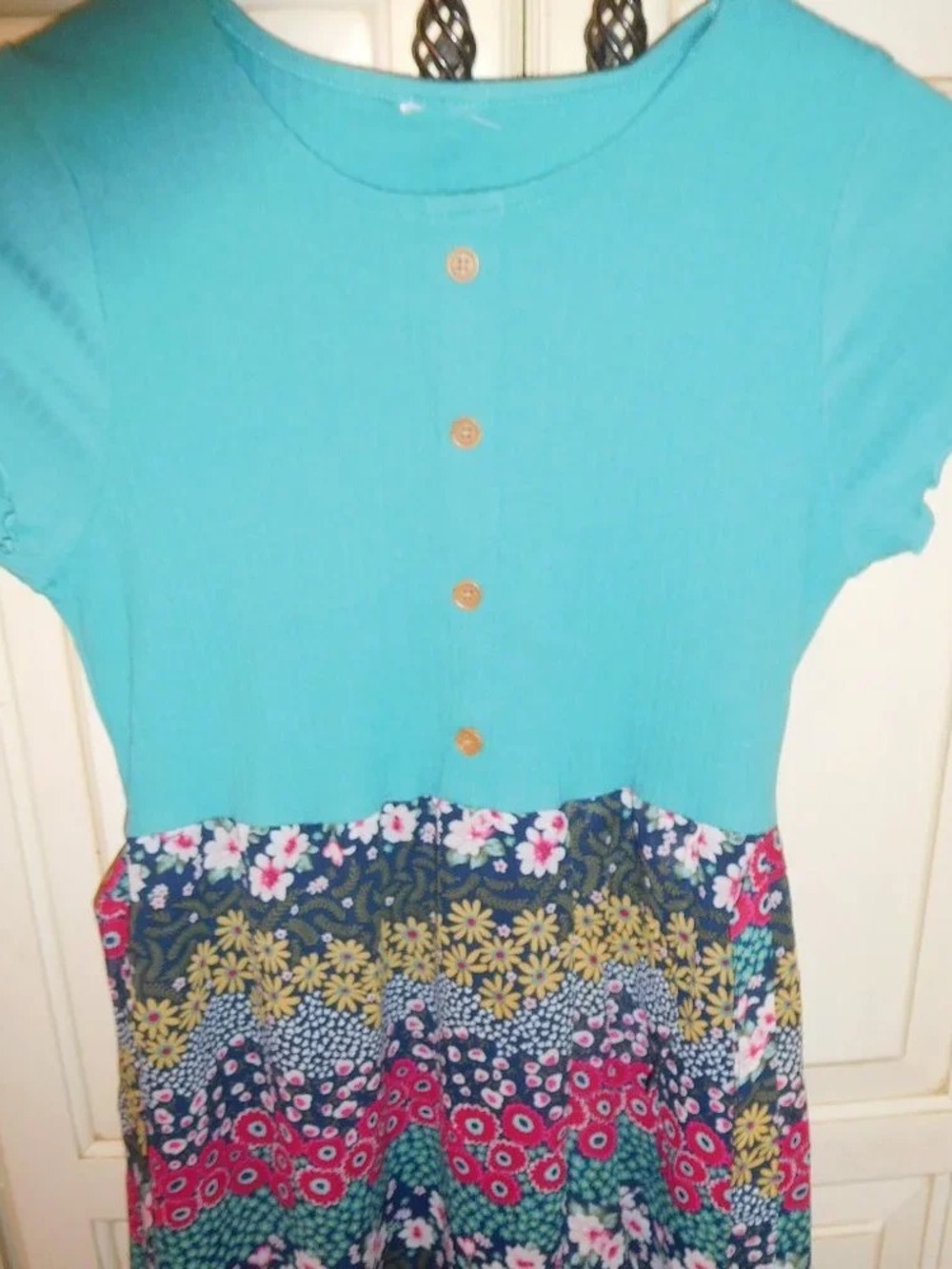 Coach Turquoise Bodice Floral Multicolor Skirt Kids Dress
